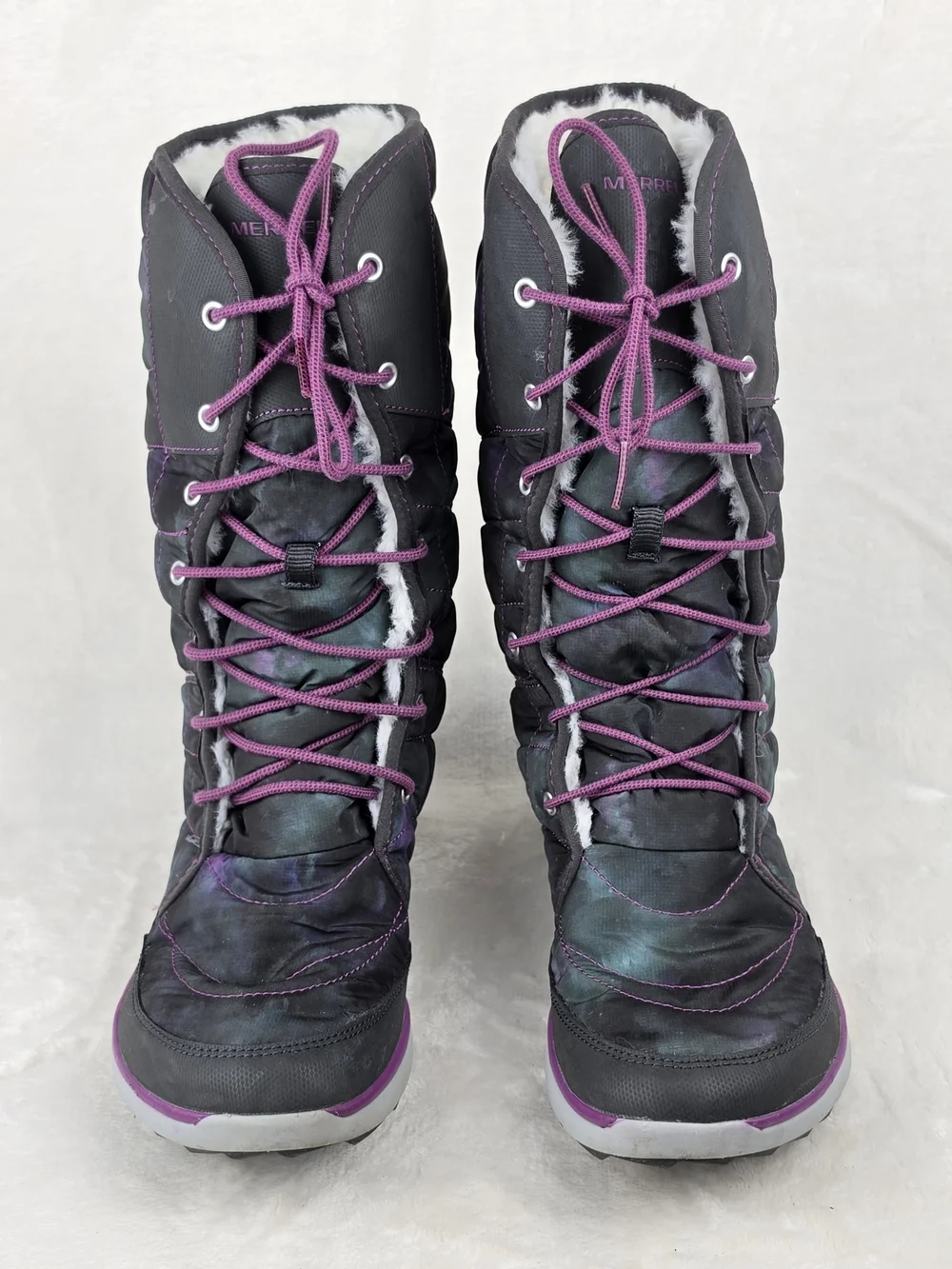 Merrell Dragonfly Tall Boots Womens 9.5 Purple Black Waterproof Insulated